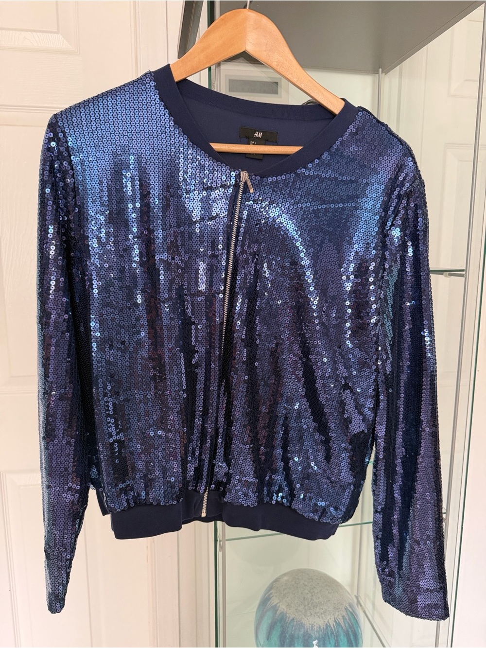 H&M Blue Sequin Bomber Jacket